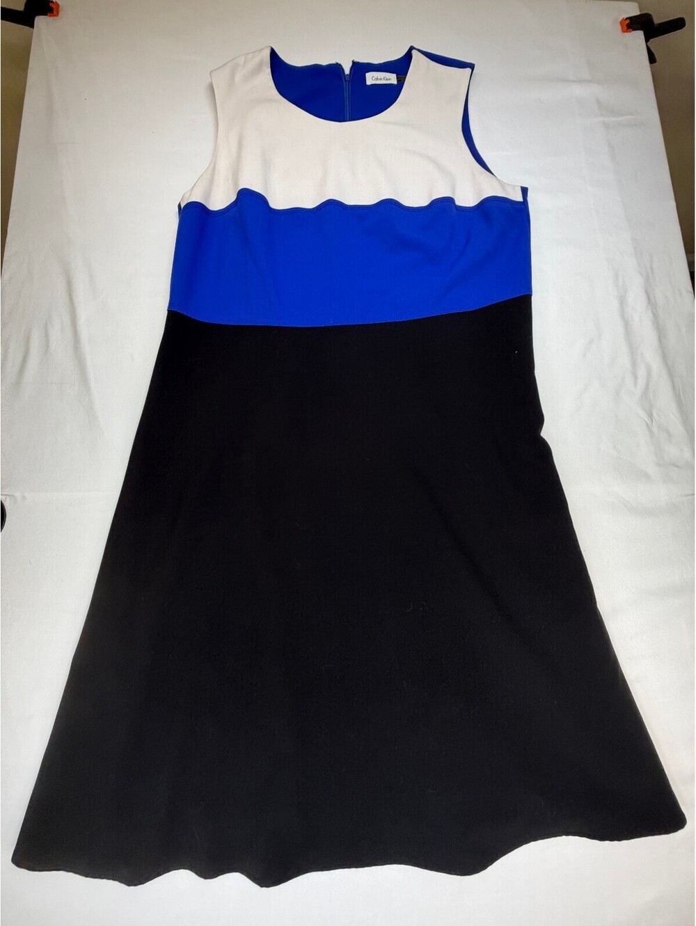 Calvin Klein Women's A-Line Dress Sleeveless Tri-Color Size 16w Blue White Black